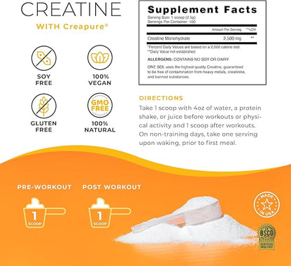 One Sol Creatine for Women Booty Gain, All Natural Women's Creatine Powder with Creapure, Increase Lean Muscle Mass, Reduce Recovery Time, Promotes Brain & Bone Health (Unflavored,60 Servings)