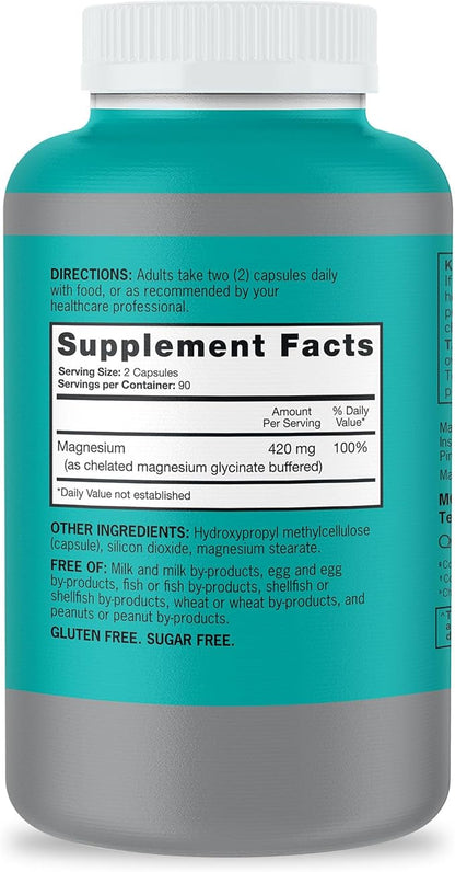 Qunol Magnesium Capsules 420mg, 100% DV, High Absorption Magnesium Supplement, Extra Strength, Bone and Muscle Health Supplement, 180 Count