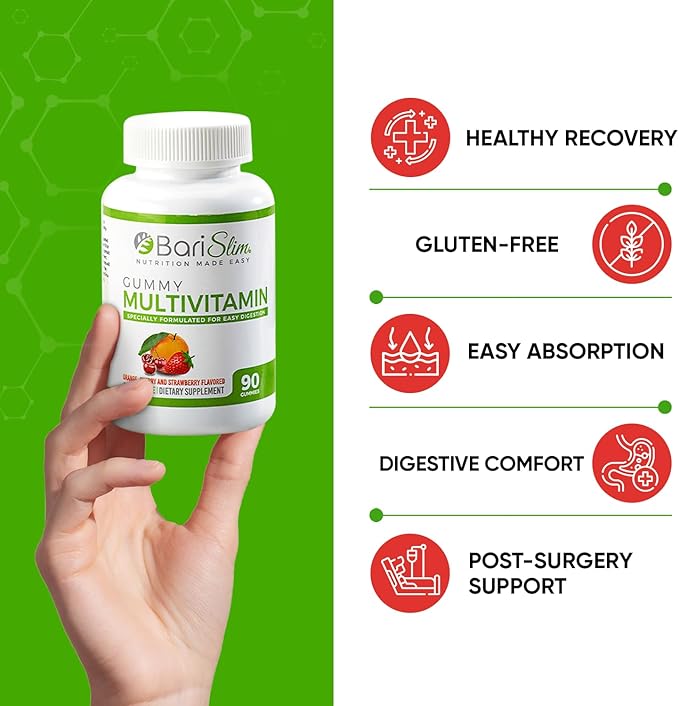 BariSlim Bariatric Chewable Multivitamin Gummies - Specially Formulated Gummy Vitamin for Patients After Weight Loss Surgery - Easy to Digest & Great Tasting Fruit Flavors | 90 Fruit Chews