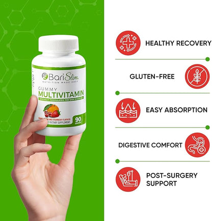 BariSlim Bariatric Chewable Multivitamin Gummies - Specially Formulated Gummy Vitamin for Patients After Weight Loss Surgery - Easy to Digest & Great Tasting Fruit Flavors | 90 Fruit Chews