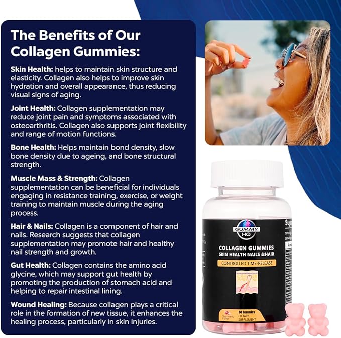 Collagen Gummies - Supports Collagen Levels - Time-Release Formula - Fruit Juice Extract - Gluten Free