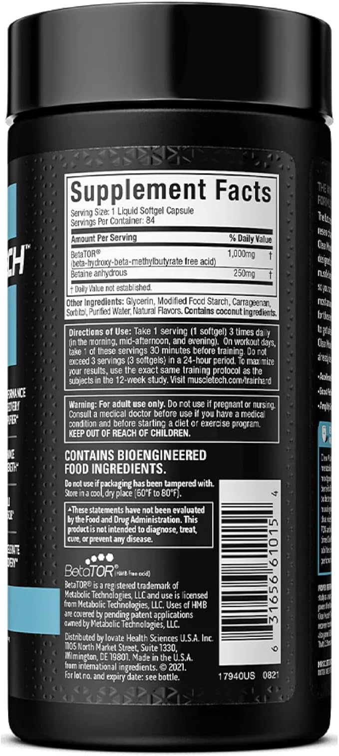 Muscletech HMB Supplements 1000mg, Clear Muscle (42 Liquid Softgels) - Highest Grade HMB for Lean Muscle & Recovery - HMB Free Acid Muscle Supplement - Help Decrease Muscle Breakdown