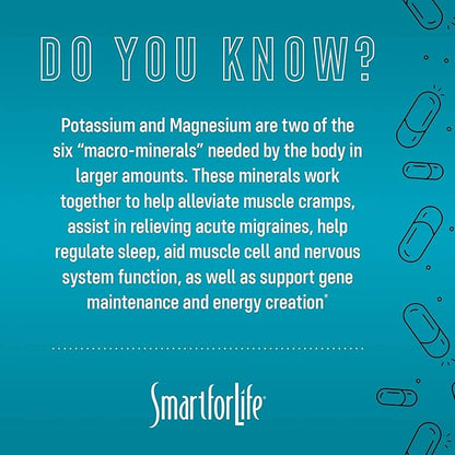 SMART FOR LIFE Potassium Magnesium Supplement – High Absorption Magnesium Complex – 60 Vegan Capsules - Magnesium and Potassium Supplement for Vascular Health, Magnesium for Leg Cramps and Sleep