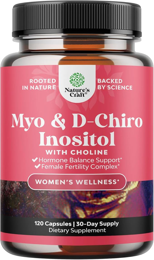 Myo-Inositol & D-Chiro Inositol Capsules - Choline Inositol Supplement for Cycle and Fertility Support - Womens Hormone Balance Supplement with Myo & D-Chiro Inositol Plus Choline Bitartrate