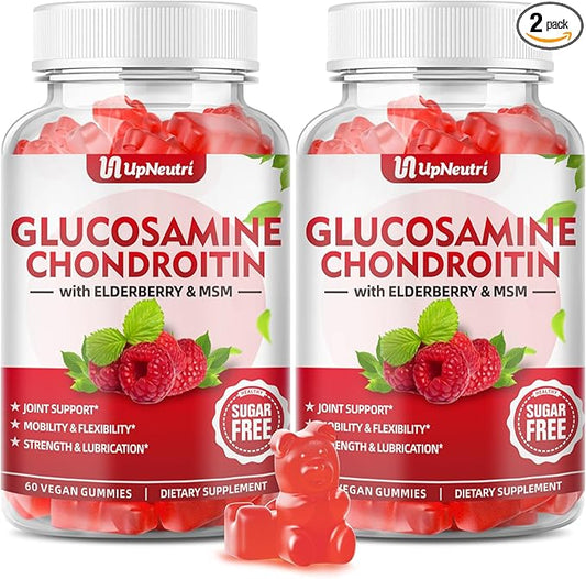 Sugar Free Glucosamine Chondroitin Gummies, Extra Strength 1500mg Glucosamine with Chondroitin MSM & Elderberry & Turmeric, Joint Support Supplement for Men & Women Joint Health