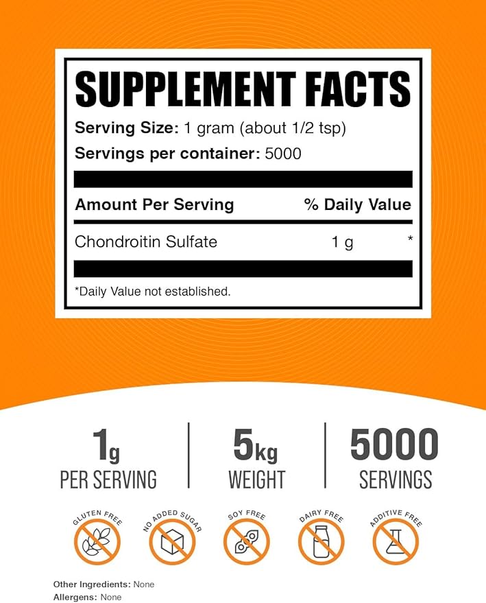 BulkSupplements.com Chondroitin Sulfate Powder - Chondroitin Sulfate Supplements, Chondroitin Sulfate 1000mg - Gluten Free, 1000mg per Serving, 5kg (11 lbs) (Pack of 5)