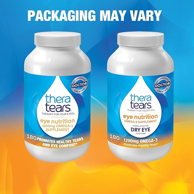 TheraTears 1200mg Omega 3 Supplement for Eye Nutrition, Organic Flaxseed Triglyceride Fish Oil and Vitamin E, 180 Count