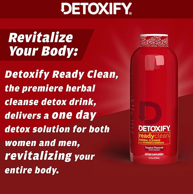 Detoxify – Ready Clean Herbal Cleanse – Tropical – 16 oz – Professionally Formulated Herbal Detox Drink – Enhanced with Milk Thistle Seed Extract & Burdock Root Extract – Plus Sticker.