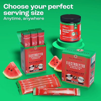 KEY NUTRIENTS Multivitamin Electrolytes Powder No Sugar - Refreshing Watermelon Electrolyte Powder - Endurance & Energy Supplement - Hydration Powder - No Calories - 90 Servings - Made in USA