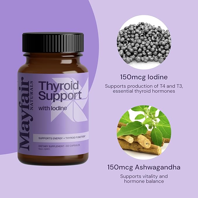 Thyroid Support with Iodine, Natural Supplement for Women and Men, Supports Energy and Thyroid Health, 60 Capsules