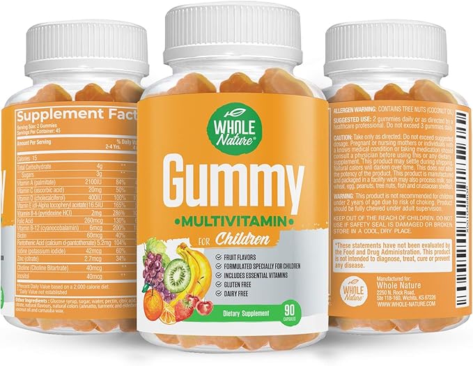 Kids Gummy Multivitamin - Complete Daily Essentials Childrens Vitamins and Minerals for Overall Wellness, 90 Gummies. Fruit Flavor, No Artificial Sugar, Dairy and Gluten Free