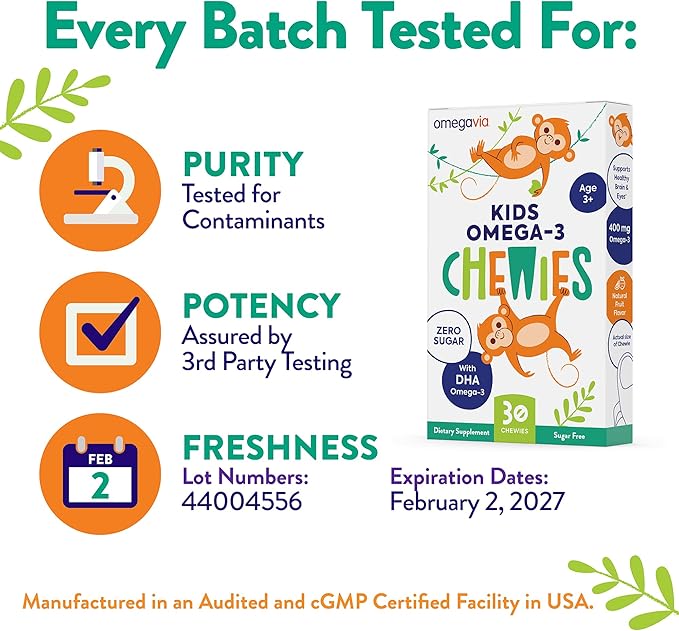 Omega 3 Gummies - Ultra-High DHA Chewable Gel Gummy - Omega 3 for Kids Supports Brain & Eye Health - Sugar-Free Natural Fruit Flavor - Kids Omega 3 Fish Oil Gummies (30 Count)