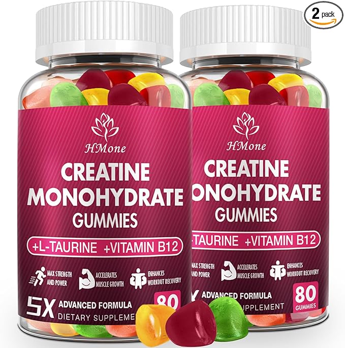 Creatine Monohydrate Gummies - 5g for Men & Women, 160 Count and Creatine Chewable Supplements for Muscle Gain, Muscle Strength, Energy Boost, and Muscle Builder, Sugar Free, Vegan