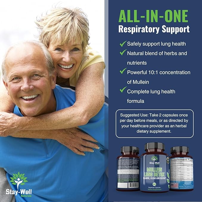 Mullein Lung Detox for Smokers to Support Healthy Lungs and Clear Breathing, All-Natural Lung Cleanse, Herbs and Proven Nutrients, 60 Capsules