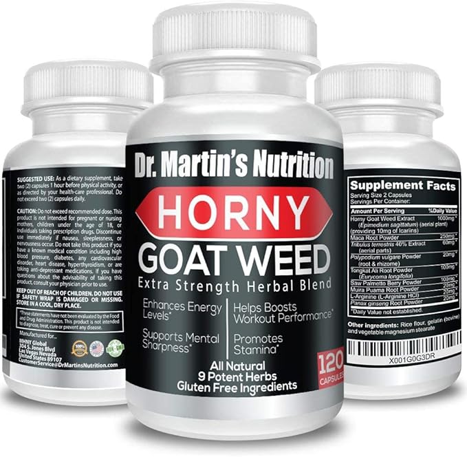 Super Strength 1590mg Horny Goat Weed 120 Capsules With Maca Arginine & Ginseng - Naturally Boost your Health, Workout Performance, Endurance & Energy, Joint Health For Men & Women (120C)