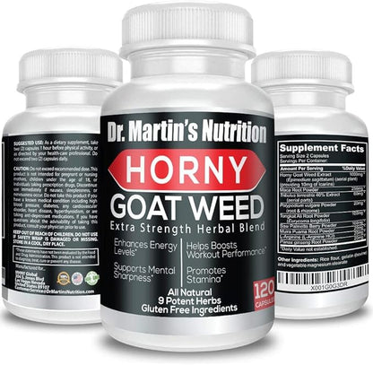 Super Strength 1590mg Horny Goat Weed 120 Capsules With Maca Arginine & Ginseng - Naturally Boost your Health, Workout Performance, Endurance & Energy, Joint Health For Men & Women (120C)