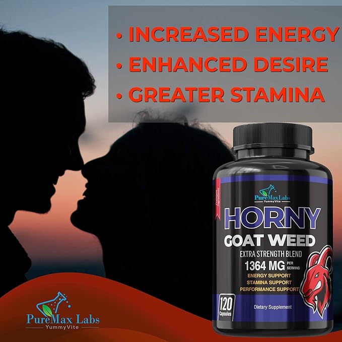 Horny Goat Weed Extra Strength -120 Capsules w. Maca, L-Arginine, Ginseng - Boost Desire, Performance, Stamina, Energy, Non-GMO Formula, 120 Capsules