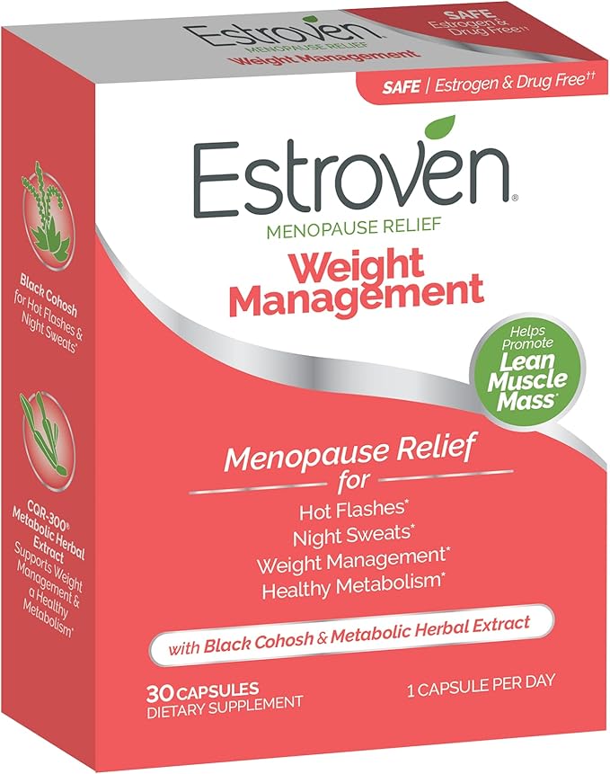 Estroven Weight Management for Menopause Relief - 30 Ct. - Clinically Proven Ingredients Help Manage Weight, Provide Night Sweats & Hot Flash Relief - Drug-Free & Gluten-Free Caplets