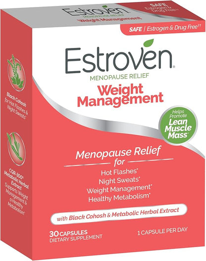 Estroven Weight Management for Menopause Relief - 30 Ct. - Clinically Proven Ingredients Help Manage Weight, Provide Night Sweats & Hot Flash Relief - Drug-Free & Gluten-Free Caplets