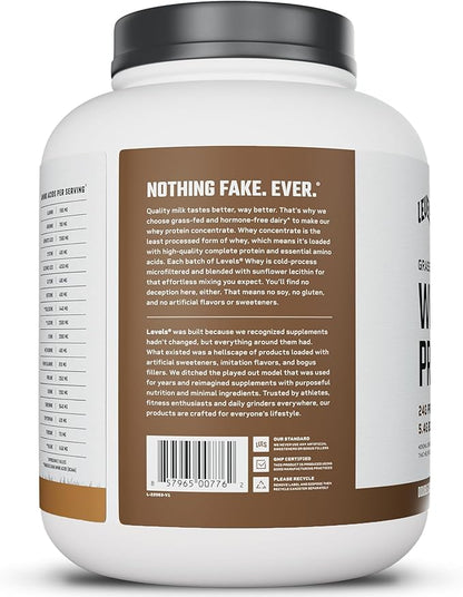 Levels Grass Fed Whey Protein Powder, No Artificials, 24G of Protein, Double Chocolate, 5LB