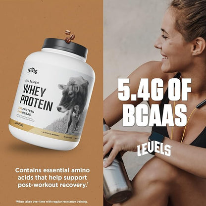 Levels Grass Fed Whey Protein Powder, No Artificials, 24G of Protein, Cappuccino, 5LB