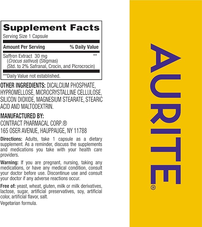 Saffron Supplement for Women & Men. 30 Count, Vegetarian Friendly, Non-GMO, Gluten-Free, Soy-Free (1 Month of Supply)