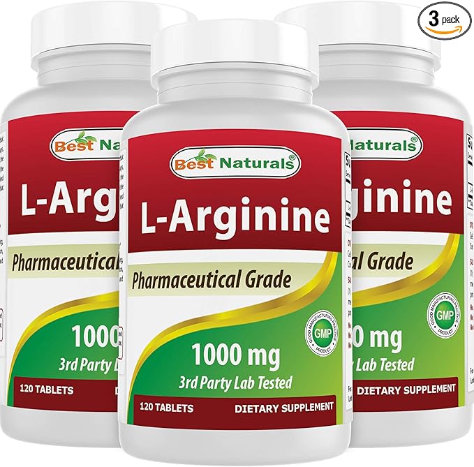 Best Naturals 3 Pack L-Arginine 1000 mg 120 Tablets - Pharmaceutical Grade L Arginine Supplement Promotes Nitric Oxide Synthesis (Total 360 Tablets)