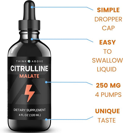 L-Citrulline DL Malate 2:1 Liquid Drops Supplementm - 250 mg per Serving - 30 Day Supply - Dropper Top