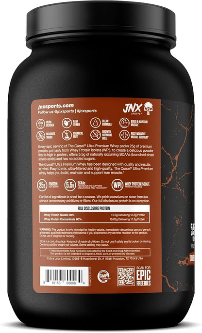 JNX SPORTS The Curse! Ultra Premium Whey Protein Powder Double Chocolate 2lb | 25g Protein Per Serve, Primary Source Whey Isolate