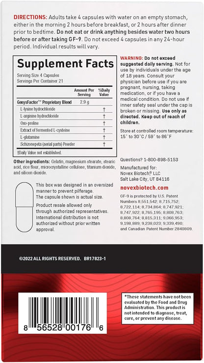 Novex Biotech GF-9 – HGH Boosting Supplement for Men – Workout Complex for Men – Support Energy, Endurance, Sleep, 84 Ct (21-Day Supply)