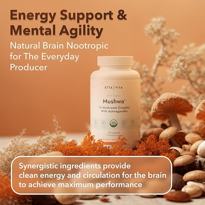 USDA Organic Lions Mane Supplement Capsules with Ashwagandha, Chaga, Reishi, Cordyceps, Turkey Tail (18,600mg/serv) 10x Adaptogenic Mushroom Complex as Focus Supplement - Energy, Immunity & Nootropic