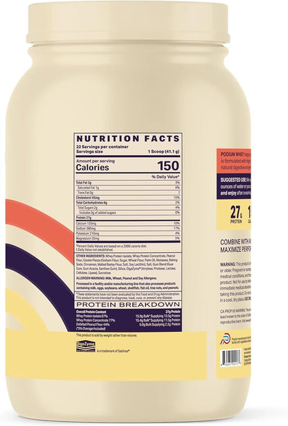 Podium Nutrition, Whey Protein Powder, Peanut Butter Crunch, 22 Servings, 27g of Whey Protein Per Serving