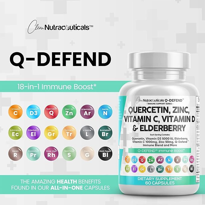 Clean Nutraceuticals Quercetin Zinc Vitamin C Vitamin D Bromelain Elderberry - Lung Immune Support Supplement Adults with Artemisinin, Sea Moss, Echinacea, Allergy Relief