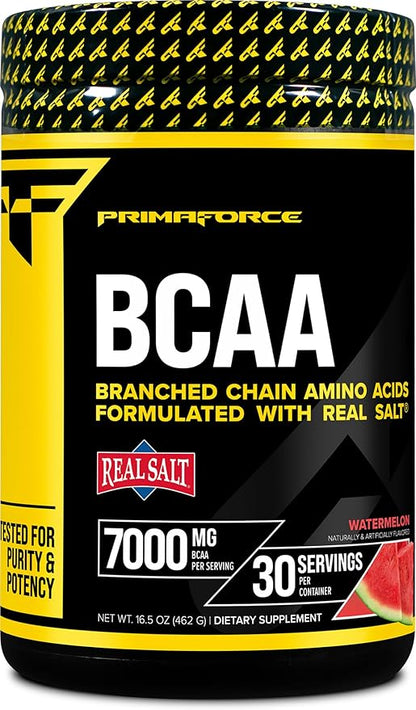 Primaforce BCAA Powder (Watermelon) - 7000MG 2:1:1 BCAAs, 30 Servings, Post-Workout Recovery Drink with Amino Acids and Real Salt for Men & Women