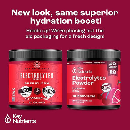 KEY NUTRIENTS Multivitamin Electrolytes Powder No Sugar - Sweet Cherry Pom Electrolyte Powder - Endurance & Energy Supplement - Hydration Powder - No Calories - 90 Servings - Made in USA