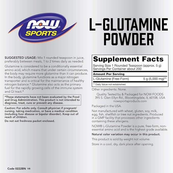 NOW Foods Sports Nutrition, L-Glutamine Pure Powder, Nitrogen Transporter*, Amino Acid, 35.3-Ounce