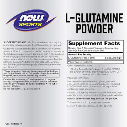 NOW Foods Sports Nutrition, L-Glutamine Pure Powder, Nitrogen Transporter*, Amino Acid, 35.3-Ounce