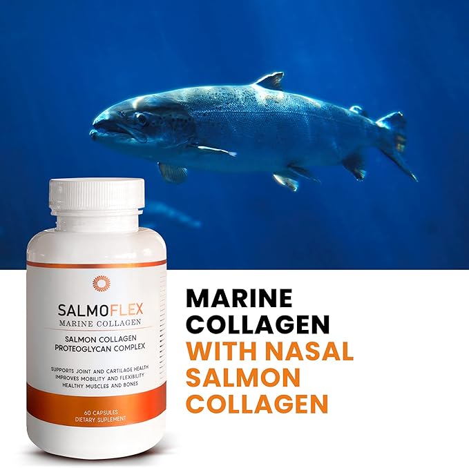 Salmoflex Marine Collagen Peptides with Hyaluronic Acid and Vitamin C, D, E - Salmon Collagen Supplement for Bone and Joint - Hair, Skin and Nails Vitamins - 60 Capsules (Pack of 3)