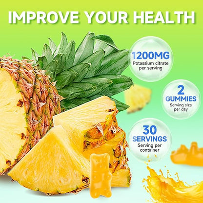 Potassium Citrate Gummies, High Potassium Supplement Gummies 1200mg Support Leg Cramps & Muscle Health, Potassium Gummies for Adults & Kids, Vegan, Pineapple Flavor 120 Count