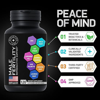 Fertility Supplements for Men - Advanced Fertility Blend for Men with Zinc, Maca, Ashwagandha, L-Arginine - Conception Fertility Prenatal Vitamins and Male Fertility Support Supplement - 120 Pills