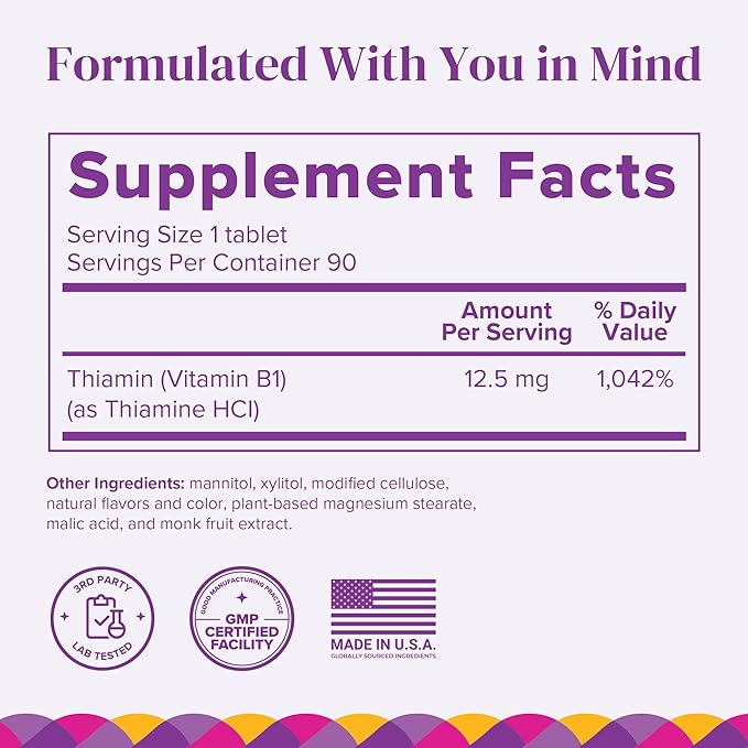 Barimelts Vitamin B1-90 Fast-Dissolving Tablets (3-Month Supply) - Sugar-Free Bariatric Vitamins for Women, Natural Berry Flavor