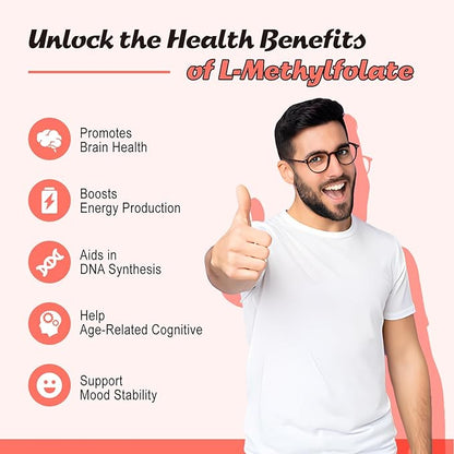 2 Pack L-Methylfolate 15mg Gummies, Methylated Multivitamin with Methylated B12, Active 5-MTHF Form, Supports MTHFR Mutation, Methylation, Mood & Cognition, Vegan, Raspberry Flavor, 120 Cts