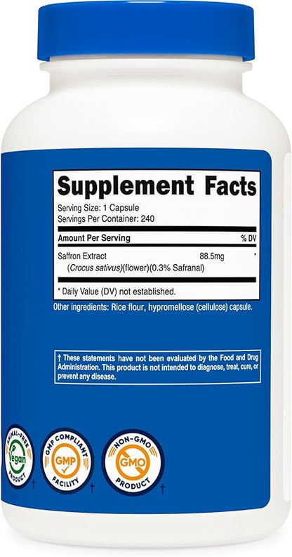 Nutricost Saffron Extract 88.5mg, 240 Capsules - Veggie Caps, Non-GMO, Gluten Free
