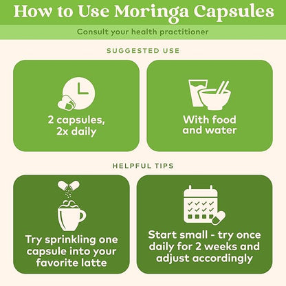 ORGANIC INDIA Moringa Capsules Organic - Moringa Supplement - Green Superfood, Moringa Leaf Capsules, Pure Supergreen, Vegan Greens, Nature's Multivitamin, Vegan, Gluten-Free - 60 Capsules