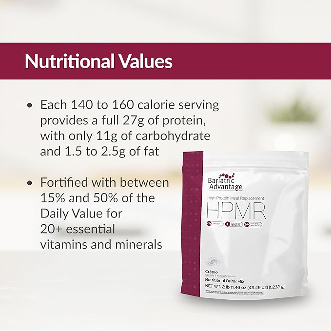 Bariatric Advantage High Protein Meal Replacement Drink Mix, Protein Powder Whey Isolate for Gastric Bypass and Sleeve Gastrectomy Patients, 27g Protein, Lactose Free - Creme - 28 Servings