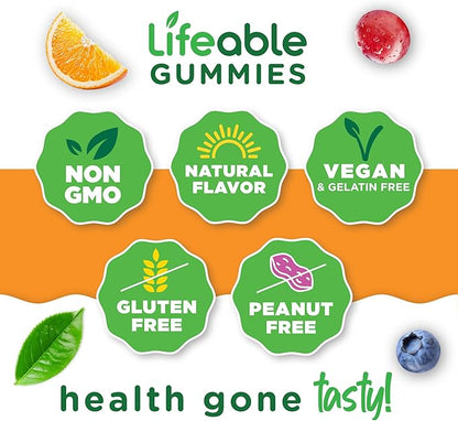 Lifeable Vitamin B Complex Gummies for Adults | with Vitamin C | Great Tasting Vitamin B Gummies | for Energy and Nerve System | Vegan B Complex Vitamins for Women, Men | 90 Gummies