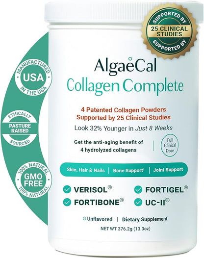 ALGAECAL Hydrolyzed Collagen Complete - Anti-Aging Collagen Powder with Clinically-Supported Beauty Collagen, Patented Formulation Verisol, Fortibone & Fortigel, Multi Collagen Peptides, 30 Servings