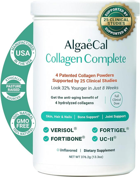 ALGAECAL Hydrolyzed Collagen Complete - Anti-Aging Collagen Powder with Clinically-Supported Beauty Collagen, Patented Formulation Verisol, Fortibone & Fortigel, Multi Collagen Peptides, 30 Servings