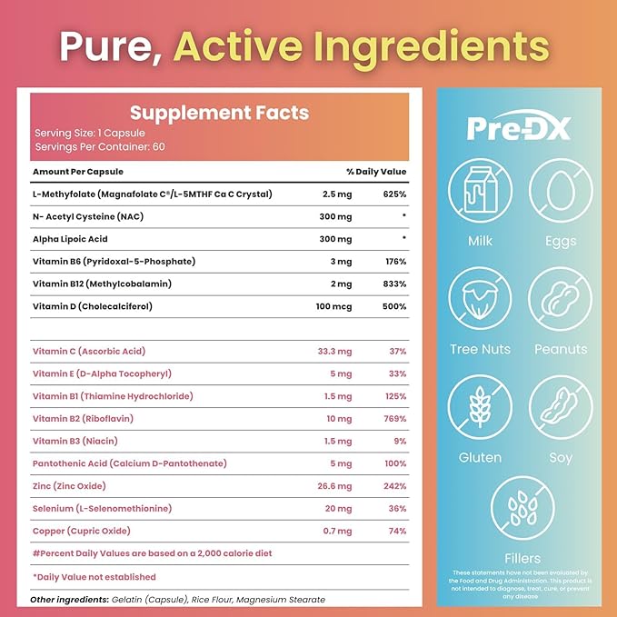 Nerve Support Supplement - Advanced L-Methylfolate Multivitamin w/Vitamin B-Complex & More for Resistance Enhancement - 3rd Party Tested L-methylfolate Supplement - 60 Capsules