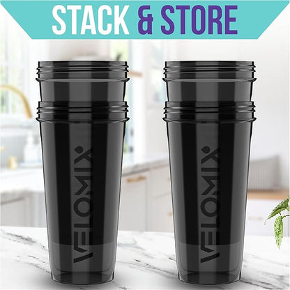 -4 PACK- 28 oz Shaker Cups for Protein Shakes - 4x Wire Whisk | BPA-Free & Dishwasher Safe | Leak Proof Protein Shaker Bottles for Protein Mixes | Large Blender Shaker Bottle Pack (4 Black)